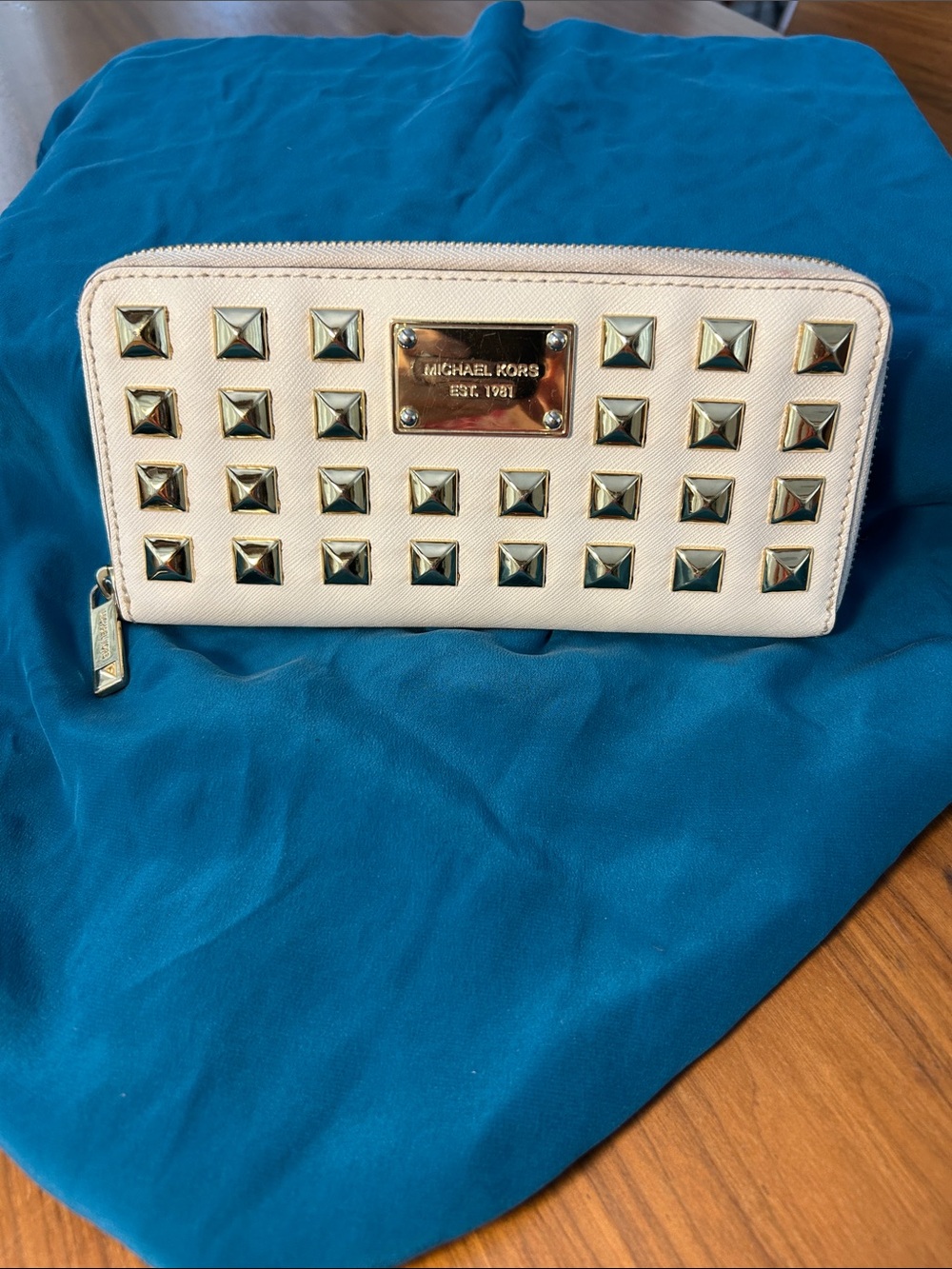 Michael Kors Cream Wallet with Gold Studs